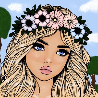 realistic girl with flowers crown