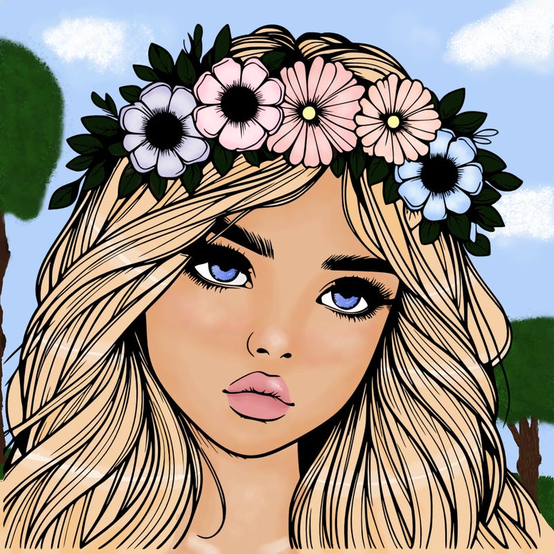 realistic girl with flowers crown