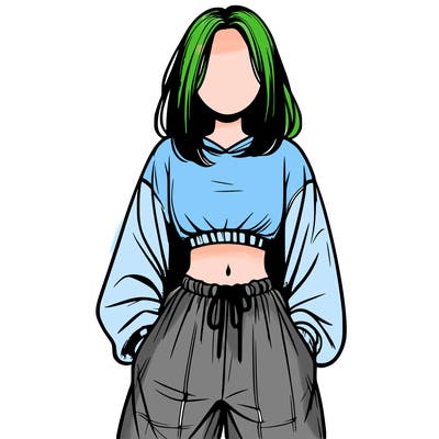 realistic girl faceless with baggy pants and a crop top