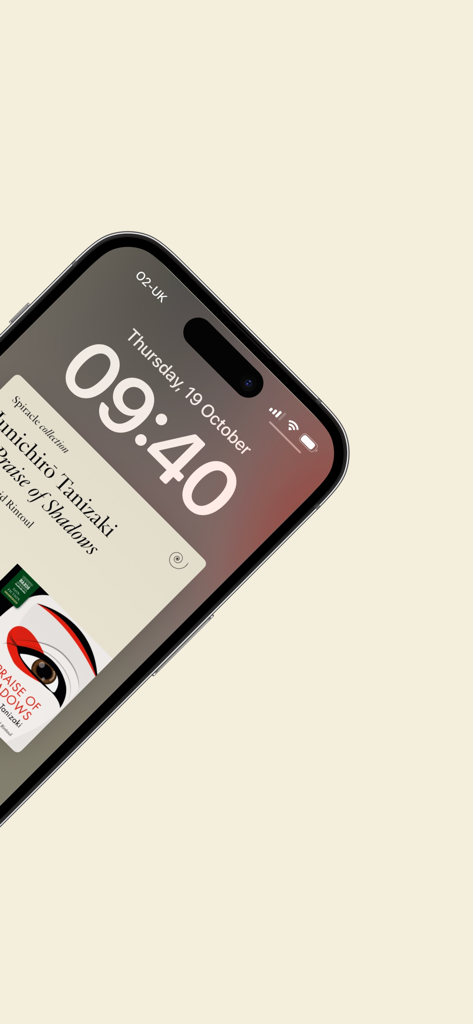 Spiracle Player - iPhone lock screen showing the Spiracle Player media widget playing a literary audiobook