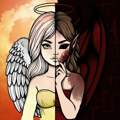 realistic angel half demon