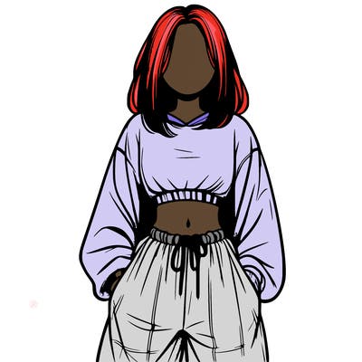 realistic girl faceless with baggy pants and a crop top