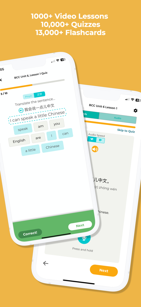 Yoyo Chinese: Learn Chinese - A screenshot of the Yoyo Chinese app interface showing a Chinese translation quiz and curriculum details.