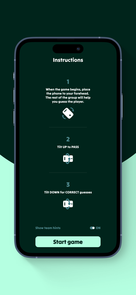 On Yer Head: Football Trivia - Instructions screen for the On Yer Head football trivia game explaining how to play using tilt controls