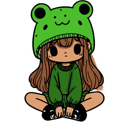 a girl wearing a frog hat and some frog socks