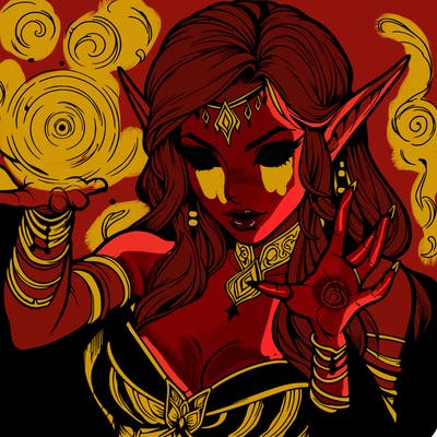 realistic scary beautiful elf sorceress casting spell