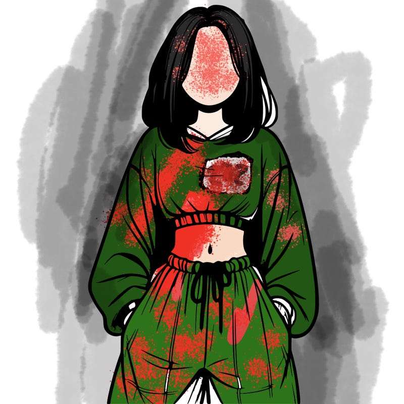 realistic girl faceless with baggy pants and a crop top