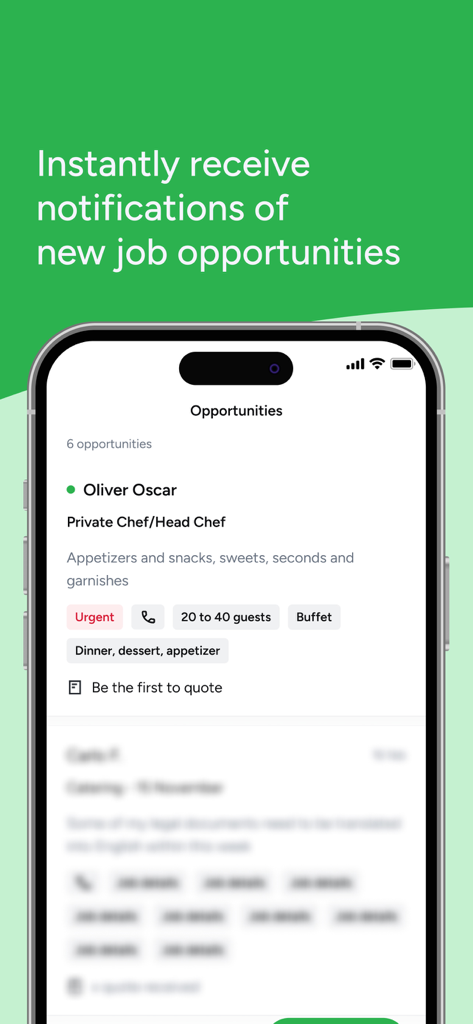 HomeRun - Professionals - Smartphone screen showing job opportunities and notifications on the HomeRun Professionals app
