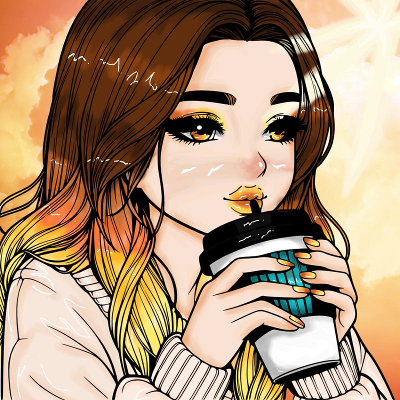 realistic girl drinking coffee