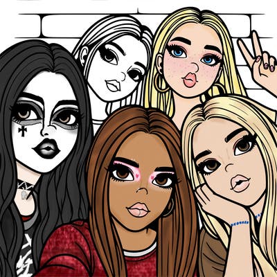 group of teen girls friends y2k up close in a selfie