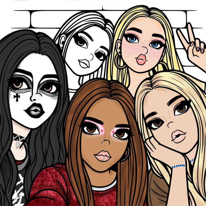 group of teen girls friends y2k up close in a selfie