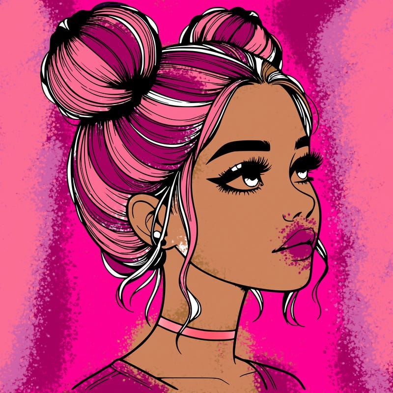 realistic girl with buns on the top of her head