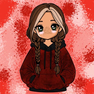 a realistic girl with a oversized hoodie and she has braids