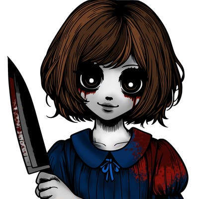 a creepy realistic girl with a knife