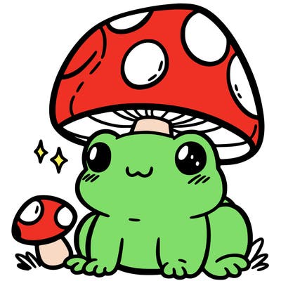 a cute frog with a mushroom hat
