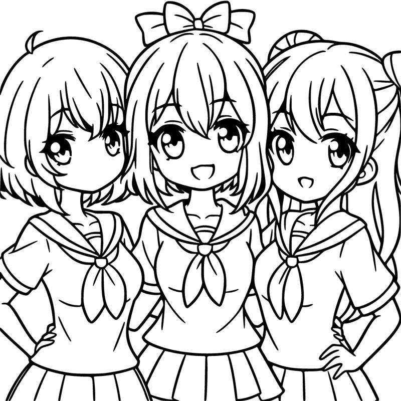 three girl besties anime