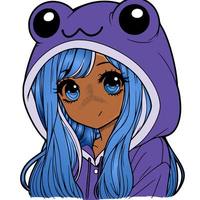a pretty girl wearing a frog hoodie portrait with long hair