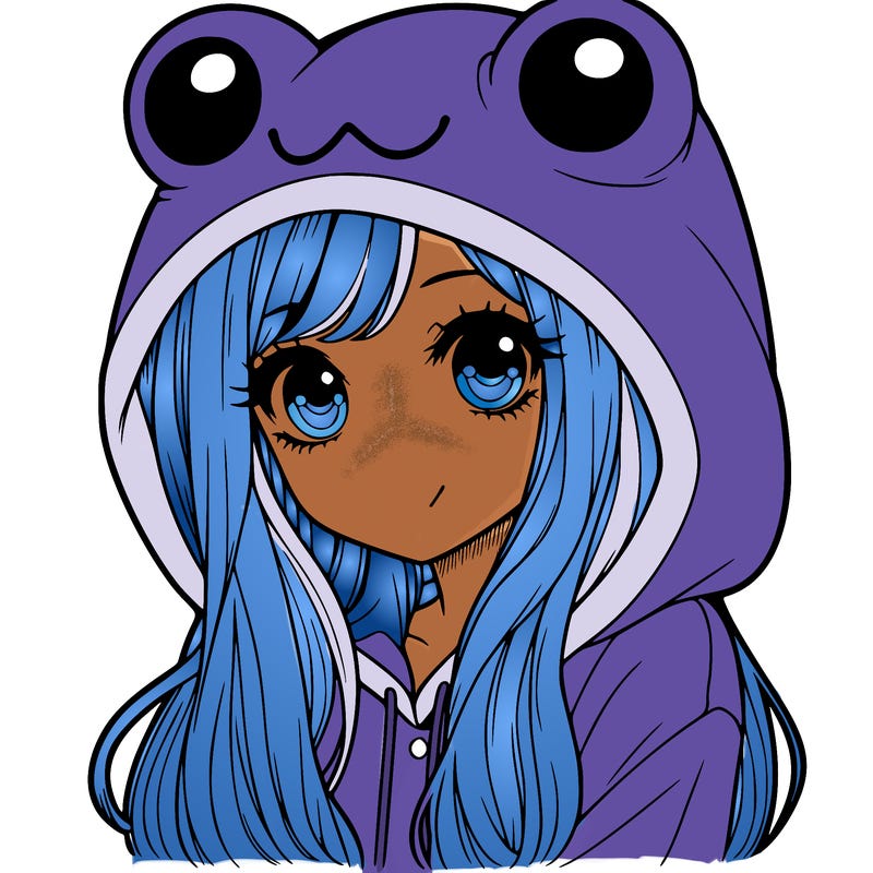a pretty girl wearing a frog hoodie portrait with long hair