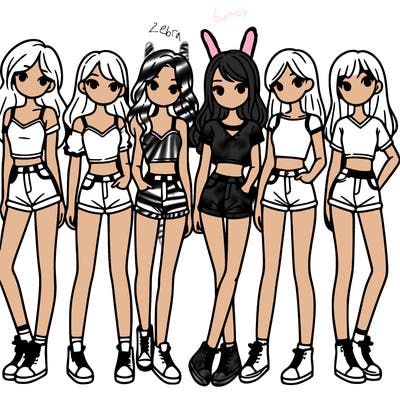 a group of girls wearing crop tops and shorts