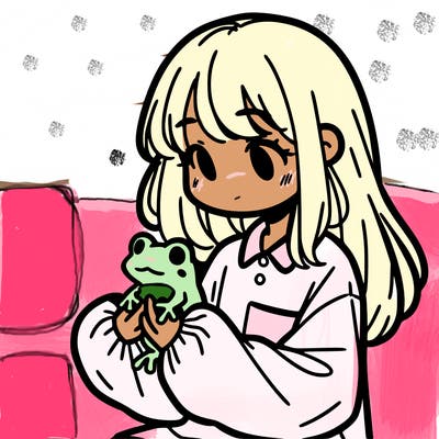 girl with long hair and a oversized shirt. and she is holding a frog