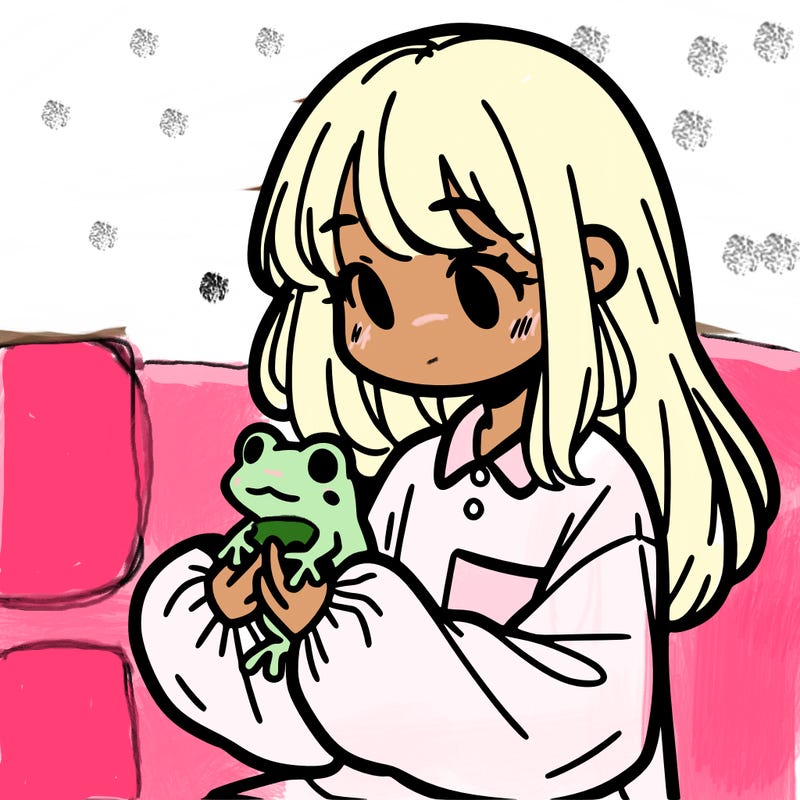 girl with long hair and a oversized shirt. and she is holding a frog