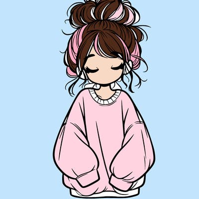 girl with baggy sweatshirt and messy bun