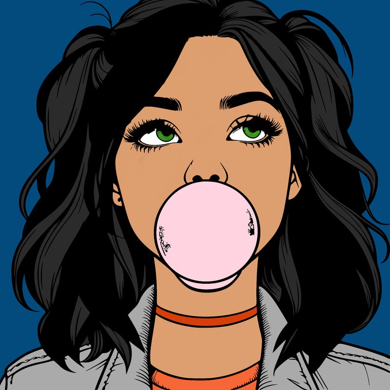 realististic girl blowing bubble -gum