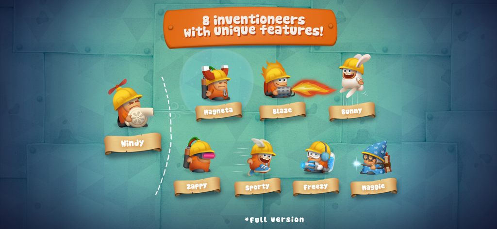 Inventioneers - A showcase of eight Inventioneers characters with unique physics features like wind fire and magnetism