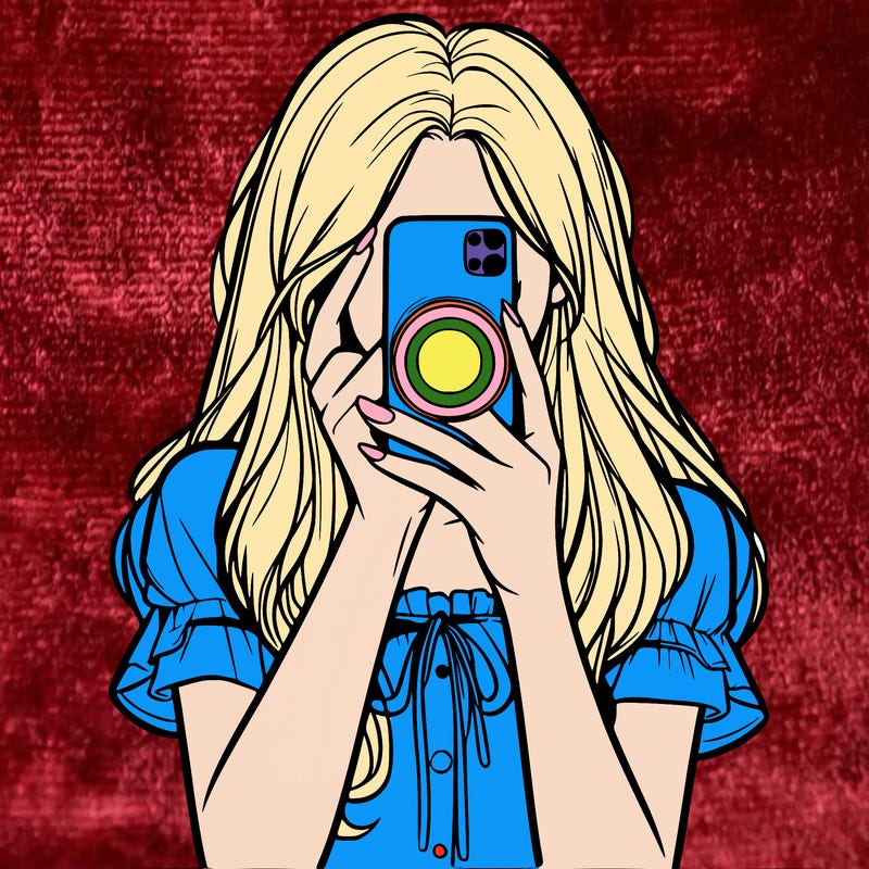 a realistic girl holding her phone taking pictures