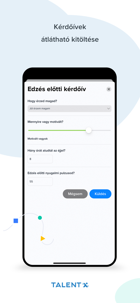 TalentX - TalentX mobile app pre training questionnaire showing wellness tracking for athletes
