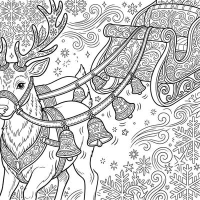 Dive into the festive spirit with this enchanting coloring page featuring a majestic reindeer and ornate sleigh bells. Designed for teens, its intricate details promise a wonderfully creative holiday coloring experience.