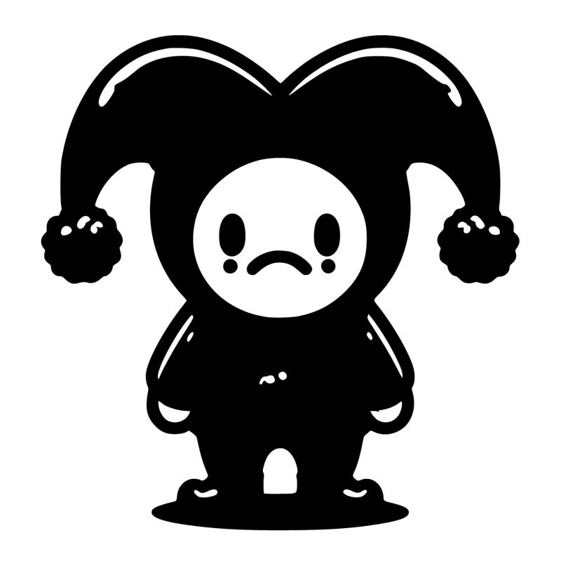 pomni sad jester, red and blue clothing two pom-poms on the middle of the shirt from a circus