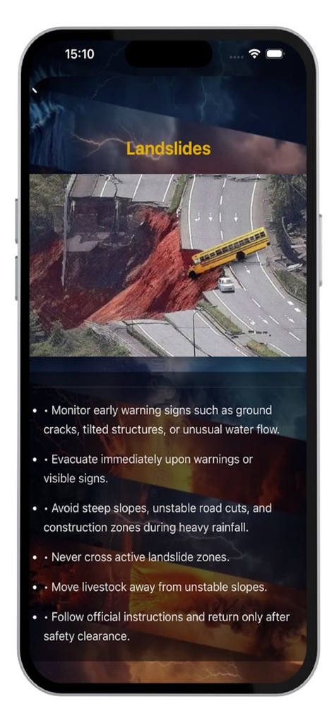 Global Disasters Early Warning - Landslide safety guidance and emergency preparedness instructions