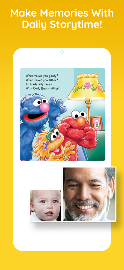 A grandfather and grandson reading a digital storybook together during a Caribu video call.