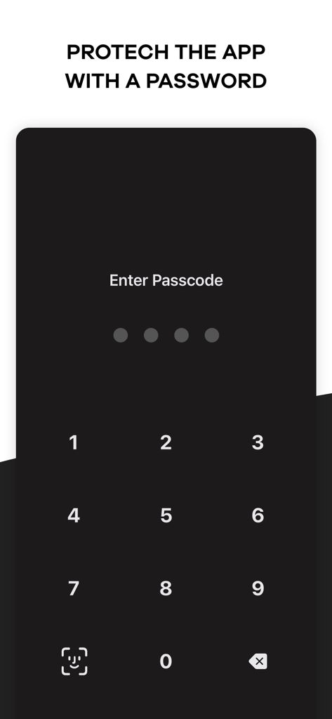 Split Screen - Multitasking - Pantalla de aplicación móvil que muestra la entrada de código de acceso numérico e icono de Face ID para protección de la privacidad.