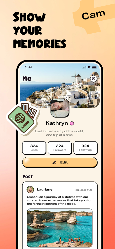 Camme - Enjoy Fun - Camme app user profile interface displaying travel photos and social engagement statistics