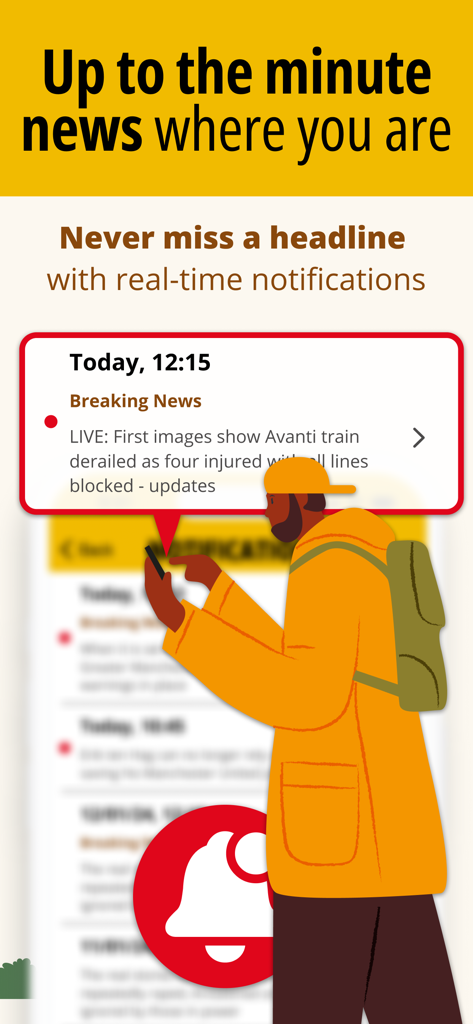 Un usuario recibiendo alertas de noticias de última hora en tiempo real en la aplicación Manchester Evening News.