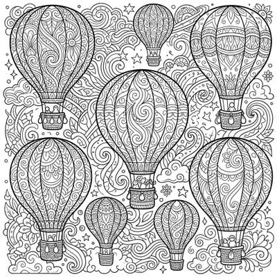 Embark on a meditative journey with this stunning Zentangle hot air balloon coloring page. Featuring a sky full of detailed balloons and intricate background patterns, it promises hours of creative relaxation.