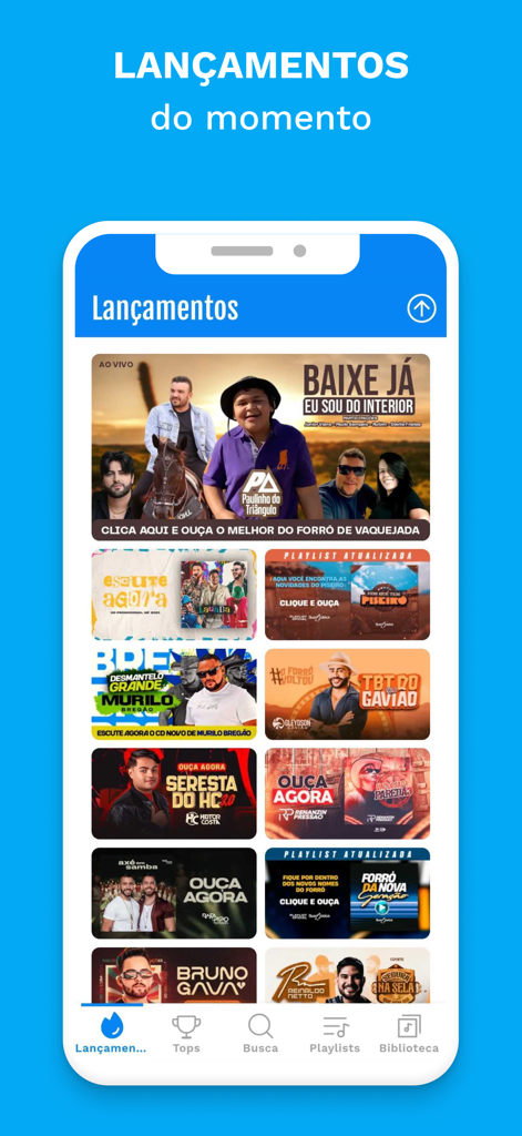 Sua Música: Ouvir e Baixar - Schermata dell'app Sua Musica che mostra le nuove uscite di musica brasiliana e le playlist