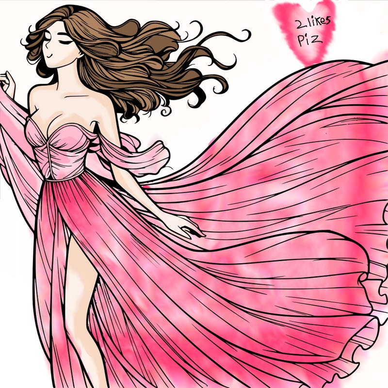 realistic woman in dress flowing the the wind