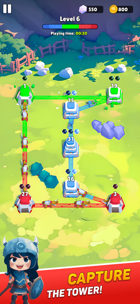Connect Towers - Islands War - Gameplay screenshot of Connect Towers Islands War showing strategic tower capture