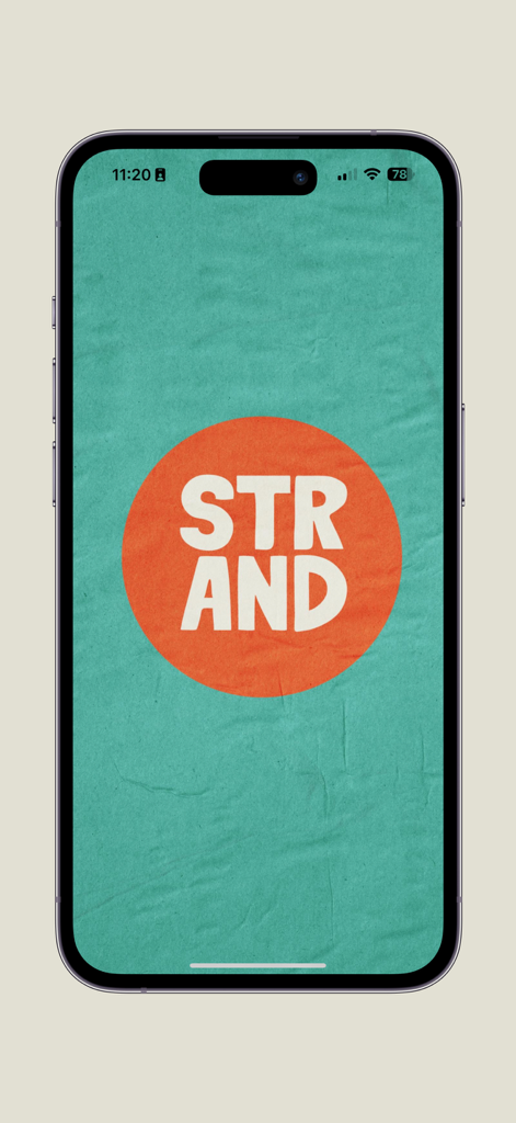 Strand Fesztivál - Pantalla de presentación de la app Strand Fesztival con logo naranja sobre fondo turquesa