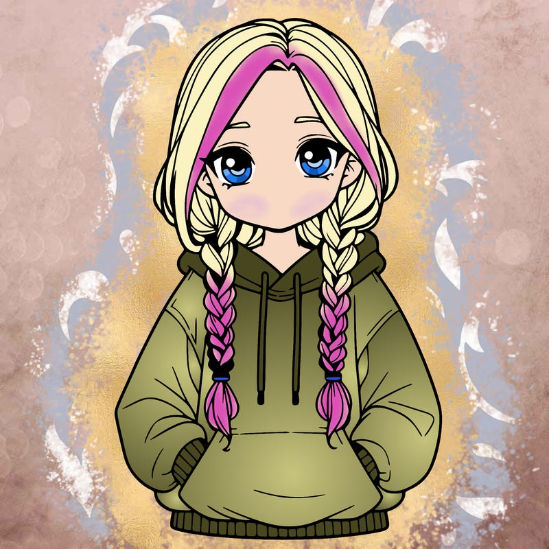 a realistic girl with a oversized hoodie and she has braids