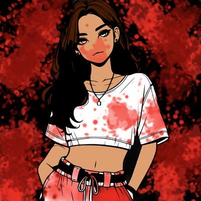 realistic girl witha crop top and baggy pants