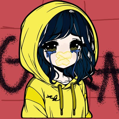 sad realistic girl in hoodie crying