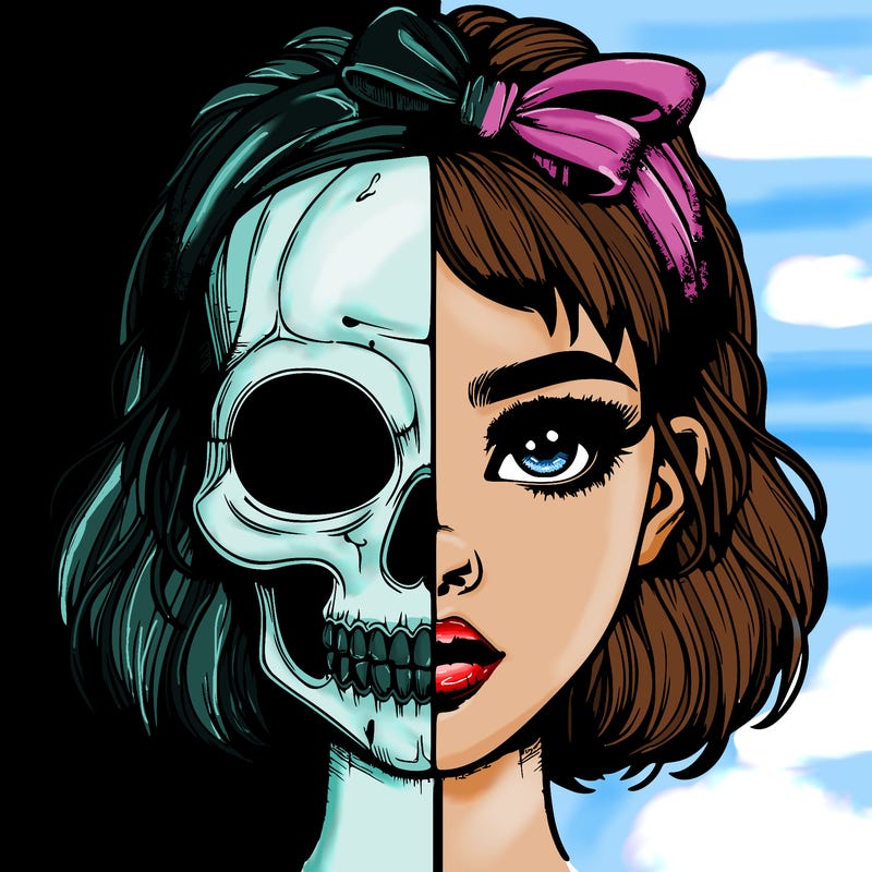 realistic girl with half skull mask