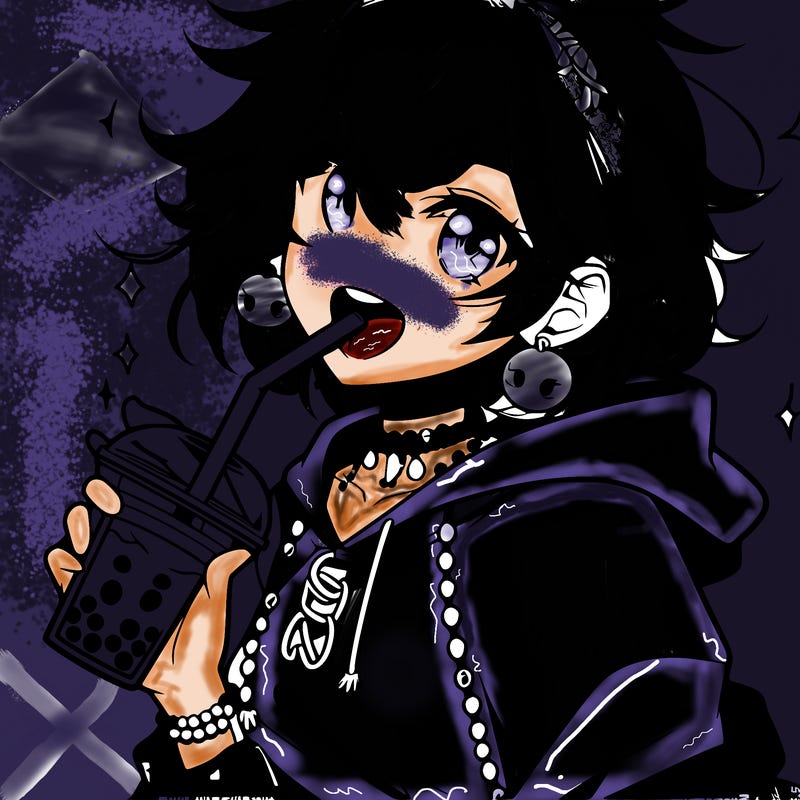 hot baddie anime girl drinking boba and biting the straw