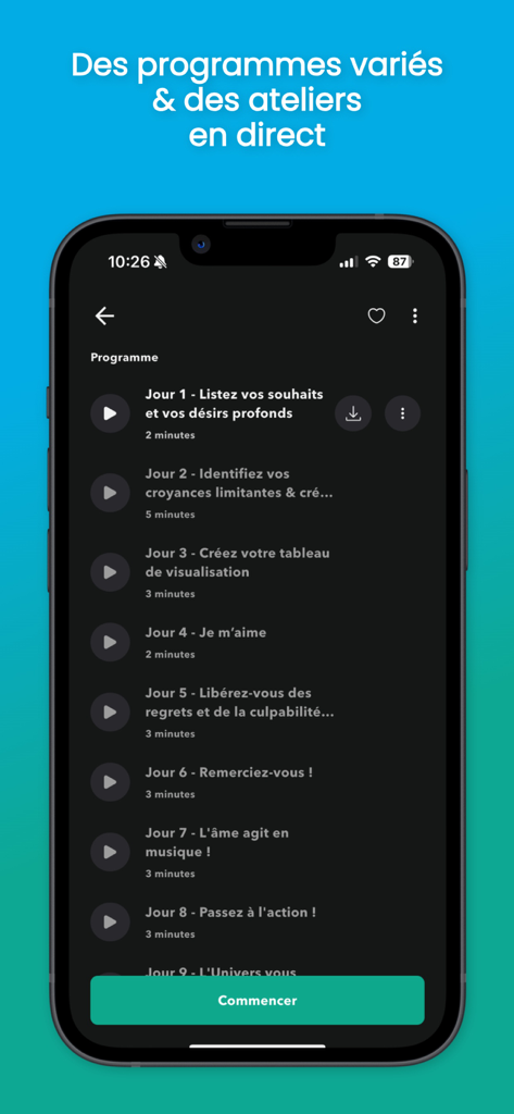 Gaia Meditation: Well-being - Gaia Meditation app interface displaying a multi-day manifestation and self-improvement program list