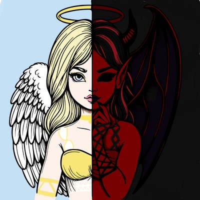 realistic angel half demon