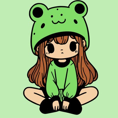 a girl wearing a frog hat and some frog socks
